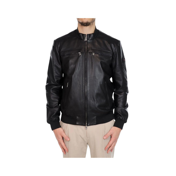 Peuterey Giubbino Giubbino Uomo in pelle con polsini in maglia Nero - Francavilla Moda